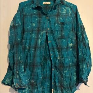 Hollister Teal Plaid Button-Down Shirt